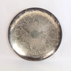 Vintage Silver Plated Serving Tray 17.5" Round Floral Swirl Design Pre-Owned