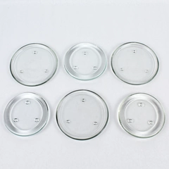 Lot of 6 Clear Glass Round Plant Stand Trays 4" and 5" Home Decor