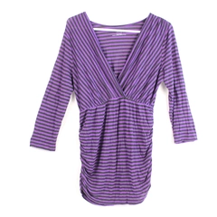 Motherhood Maternity Top Size M Black Purple Striped Ruched Pre-Owned Shirt