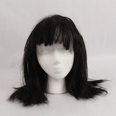 Kaneka Modacrylic Wig Dark Chocolate Brown Black Bangs Halloween Theater Play