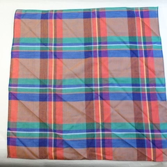 Vintage Blue Plaid Handkerchief Viscose Polyester Blend 22" Made in France