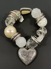 Stretch Band Bead Bracelet With Heart Pendant By Sara