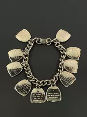 Silver Tone Charm Bracelet Words of Wisdom Charms Stop and Think Choose a Date