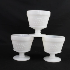Lot of 3 Vintage Anchor Hocking Milk Glass Goblets Grapes Pedestal Dessert