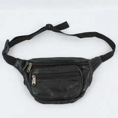 Everest Black Leather Fanny Pack Waist Bag Zipper Pouch