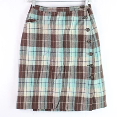 Vintage Marjone Brown and Blue Plaid Wool Blend Midi Skirt Women's Size 14