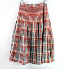 Vintage Red and Gray Plaid Pleated Wool Blend Midi Skirt Women's Size Small