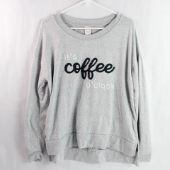 Secret Treasures It's Coffee O'Clock Gray Pajama Shirt Women's Large 12-14