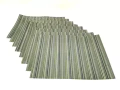 Set of 6 Vinyl and Foam Placemats Blue Black Gray Stripes