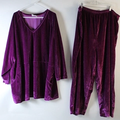Vintage 2 Pc Roaman's Sleepwear Lounge Top Pants Purple Velour Women's Size 4X