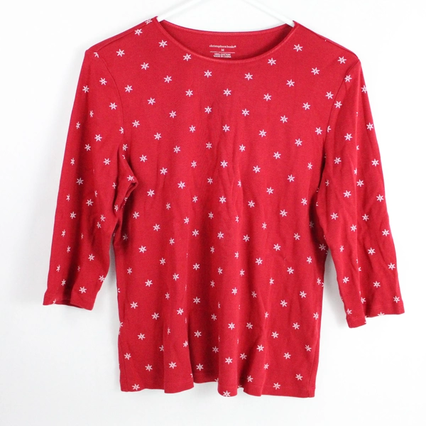 Christopher & Banks Women's Medium 3/4 Sleeve Red White Snowflake Pattern