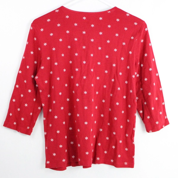 Christopher & Banks Women's Medium 3/4 Sleeve Red White Snowflake Pattern