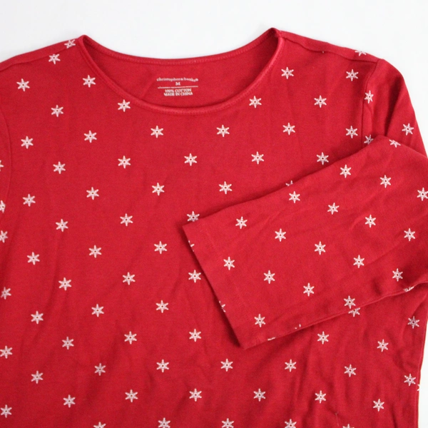 Christopher & Banks Women's Medium 3/4 Sleeve Red White Snowflake Pattern