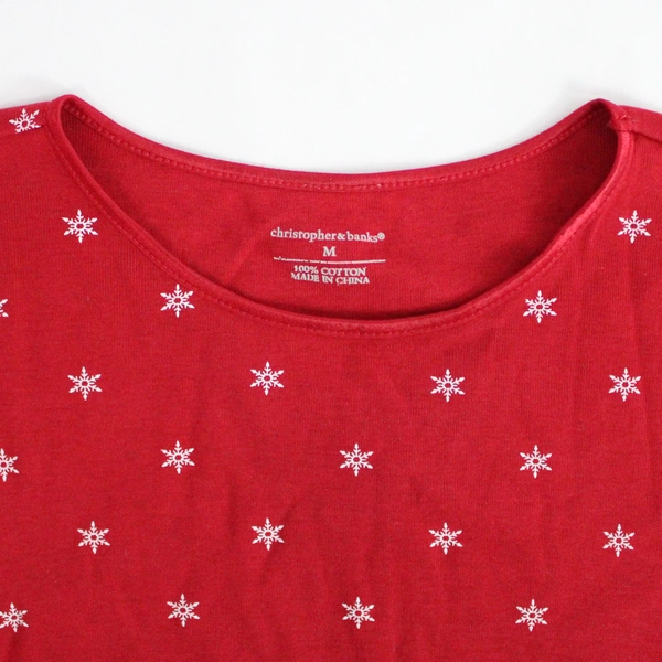 Christopher & Banks Women's Medium 3/4 Sleeve Red White Snowflake Pattern