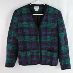 Koret Petites Green Purple & Pink Plaid Jacket With Shoulder Pads Women's Size 8