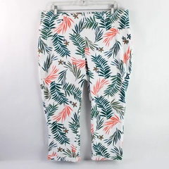 Terra & Sky White Palm Leaf Patterned Pants Women's Size 1X 16W-18W
