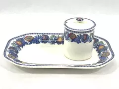 Vintage Spode Copeland Sugar Bowl & Underplate Tray Cobalt Blue Floral