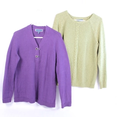 Lot of 2 Karen Scott Women's Sweaters Medium Green Purple Long Sleeve Pre-owned