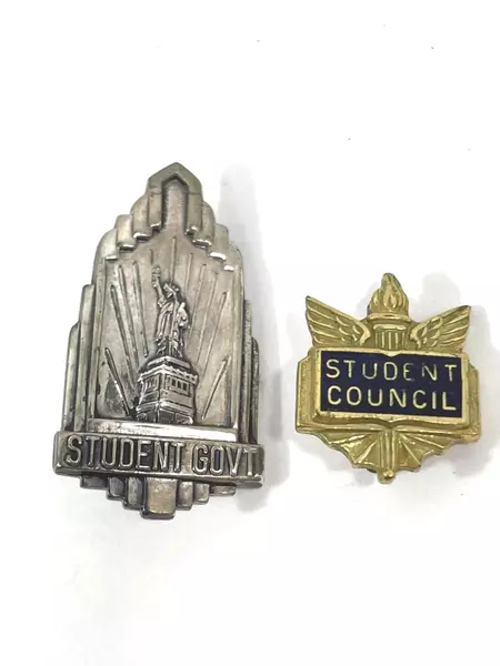 Lot of 2 Vintage Student Council & Government Pins Brass & Sterling Silver