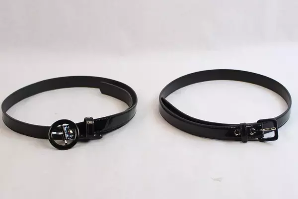 Lot of 2 Women's Black Faux Patent Leather Skinny Belts Pre-Owned Fashion