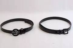 Lot of 2 Women's Black Faux Patent Leather Skinny Belts Pre-Owned Fashion