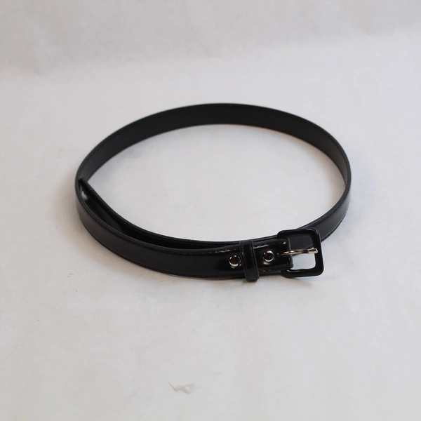 Lot of 2 Women's Black Faux Patent Leather Skinny Belts Pre-Owned Fashion