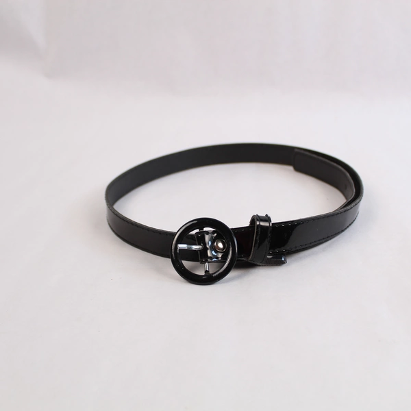 Lot of 2 Women's Black Faux Patent Leather Skinny Belts Pre-Owned Fashion