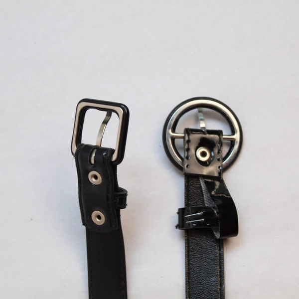 Lot of 2 Women's Black Faux Patent Leather Skinny Belts Pre-Owned Fashion