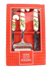 Vintage Holiday Knife Spreader Slicer Set with Ceramic Handles Gift Boxed
