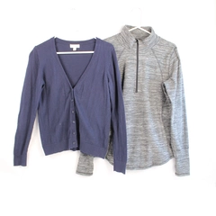 Lot of 2 St. John's Bay Women's Sweaters Navy Gray Long Sleeve Size M