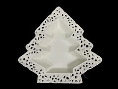 KF White Ceramic Christmas Tree Candy Dish With Rhinestones