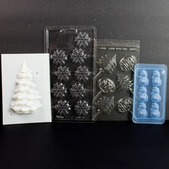 Lot of 4 Plastic Christmas Holiday Candy Molds for Seasonal Confections