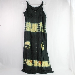 Milan Long Embroidered Black and Yellow Tie-Dye Dress Women's Free Size