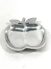 Vintage Silver Plate Divided Apple Candy Nut Dish Collectible Decor