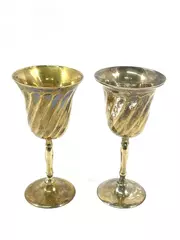 Lot of 2 Vintage Silver Plated Brass Chalices with Spiral Design Made in India