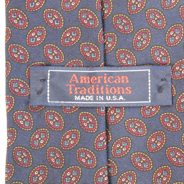 Vintage American Traditions Silk Tie Foulard Geometric Made in USA 3.75" Wide