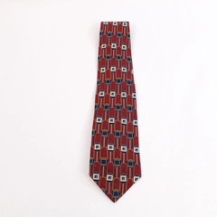 Vintage Henry Grethel Men's Silk Tie Maroon Geometric Classic 56" Long