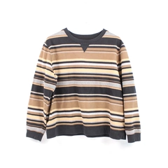 Stud Men's Long Sleeve Pullover Sweater Size XL Black Brown Gray Stripes
