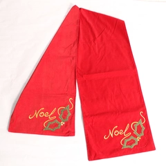 Red Velvet Cotton Table Runner Noel Embroidered Beaded 71.5" Long