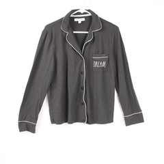 Rae Dunn Women's Black Pajama Top Size M Long Sleeve Button-Up Sleepwear