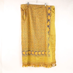 Sportique Women's Wrap Around Skirt Gold Navy Blue Paisley Bohemian
