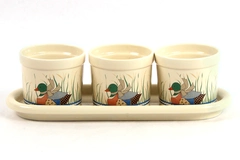 Set of 3 Vintage Ceramic 2.5" Round Planters With Ducks Mallard Country Home 