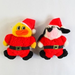 Lot of 2 Miniature Plush Santa Duck & Dog Stuffed Animals 5" Red Hat