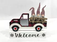 Grocery Outlet Plaid Truck Christmas Welcome Gnome Shelf Mantle Plaque
