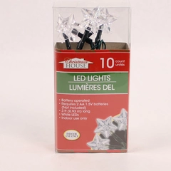 Christmas House 10 Clear Star Bulbs Lights Strand Indoor Battery Operated