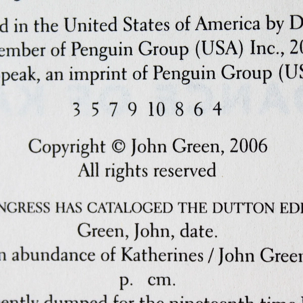 An Abundance of Katherines By John Green 2006 Penguin Paperback Honor Book