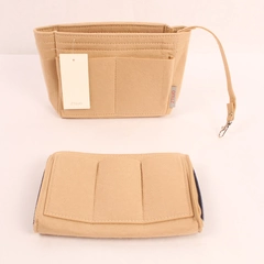 ZTUJO Beige Felt Handbag Organizer Insert with Gold Toned Zipper Pocket