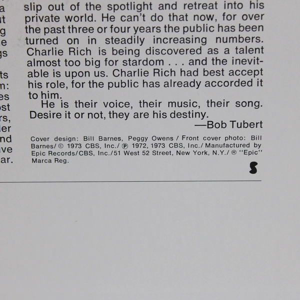 Charlie Rich Behind Closed Doors Record Album Vinyl LP 1973 Epic