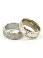 Lot of 2 Size 7 316L Stainless Steel Rings with Gold Edge & Rhinestone