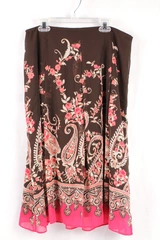 East 5th Women's Size 10 Pleated Skirt Brown Pink White Paisley Floral Design